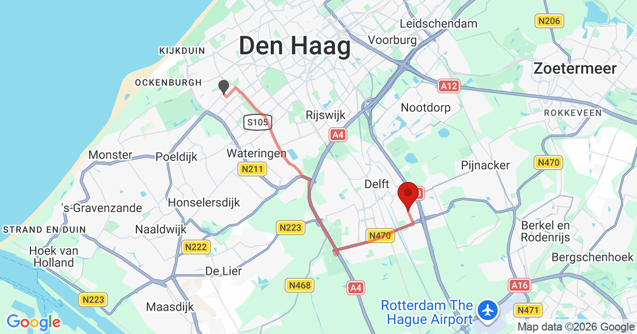 Kaart van het incident in Delft met de aanrijroutes van de gealarmeerde eenheden