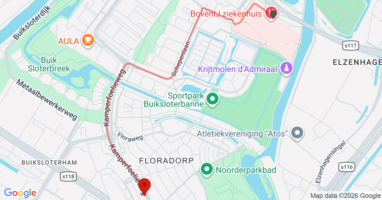Kaart van het incident in Amsterdam met de aanrijroutes van de gealarmeerde eenheden