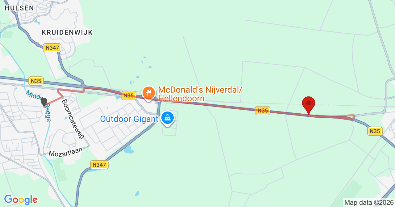 Kaart van het incident in Wierden met de aanrijroutes van de gealarmeerde eenheden
