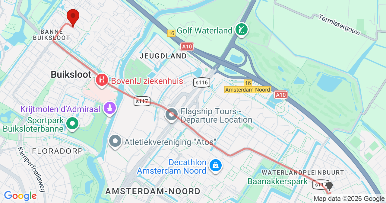 Kaart van het incident in Amsterdam met de aanrijroutes van de gealarmeerde eenheden