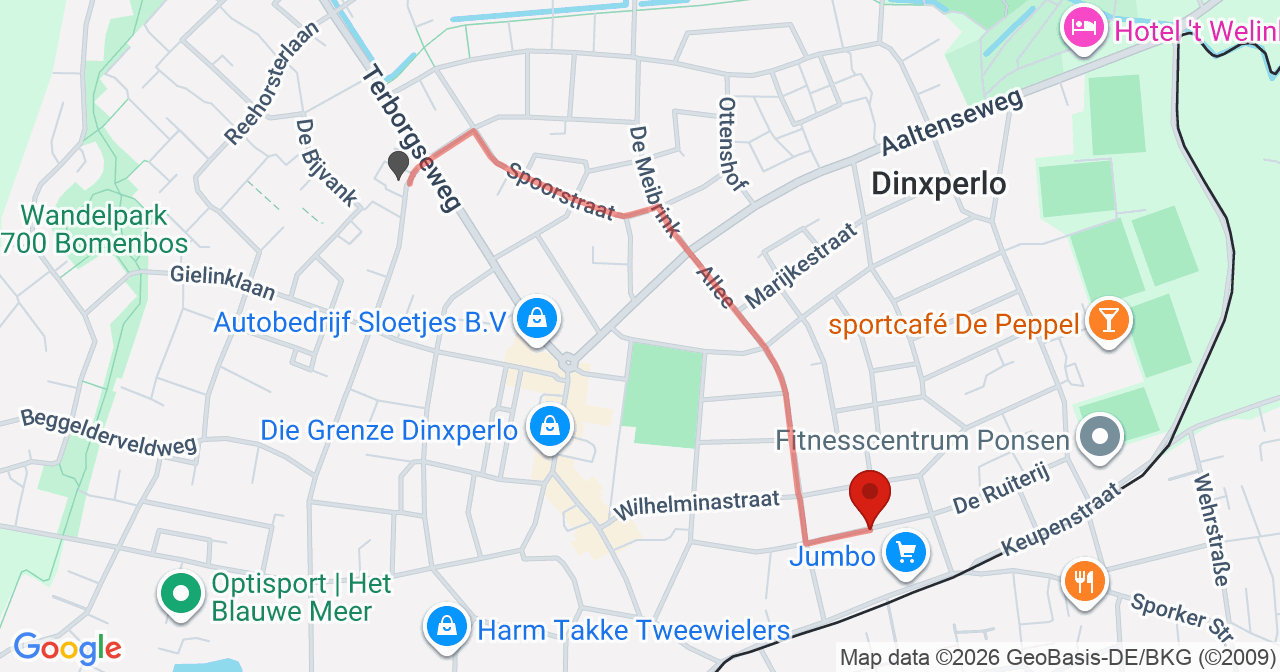 Kaart van het incident in Dinxperlo met de aanrijroutes van de gealarmeerde eenheden