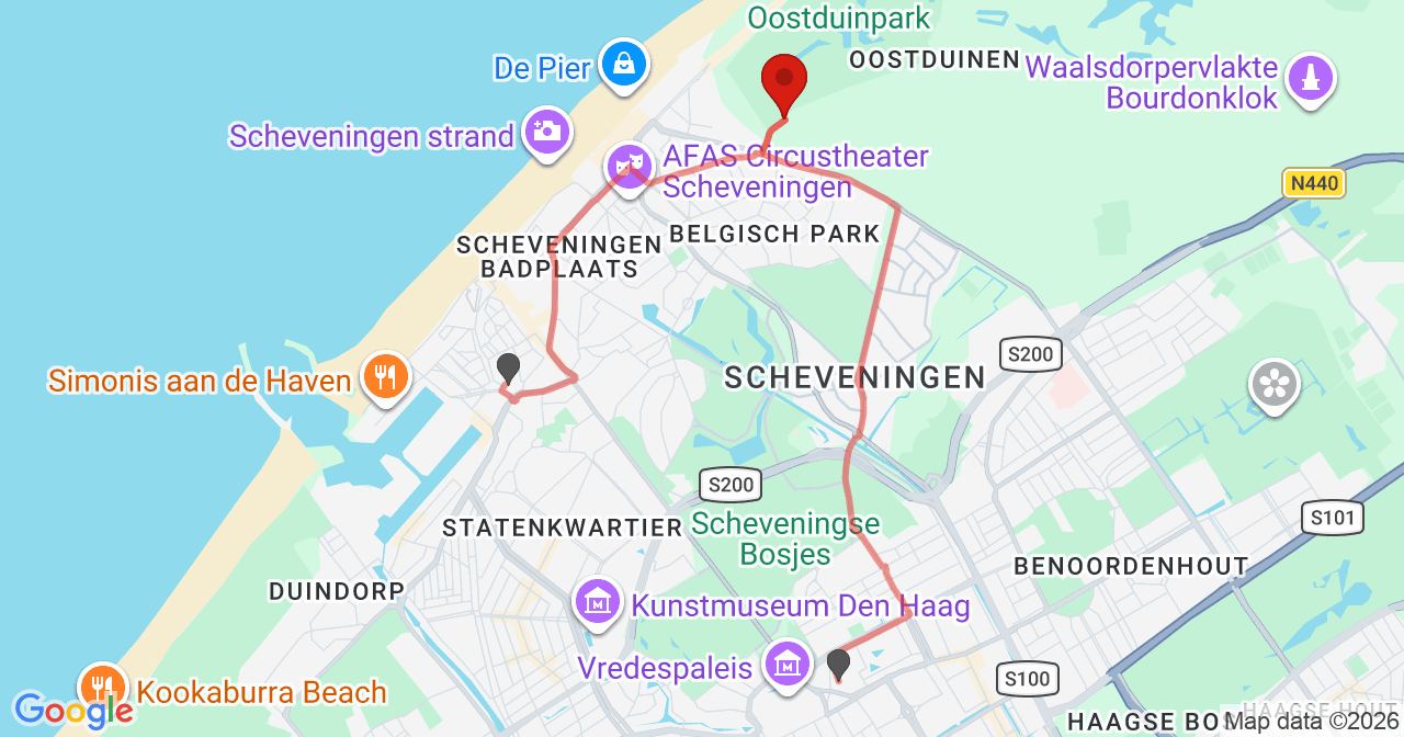 Kaart van het incident in 's-Gravenhage met de aanrijroutes van de gealarmeerde eenheden