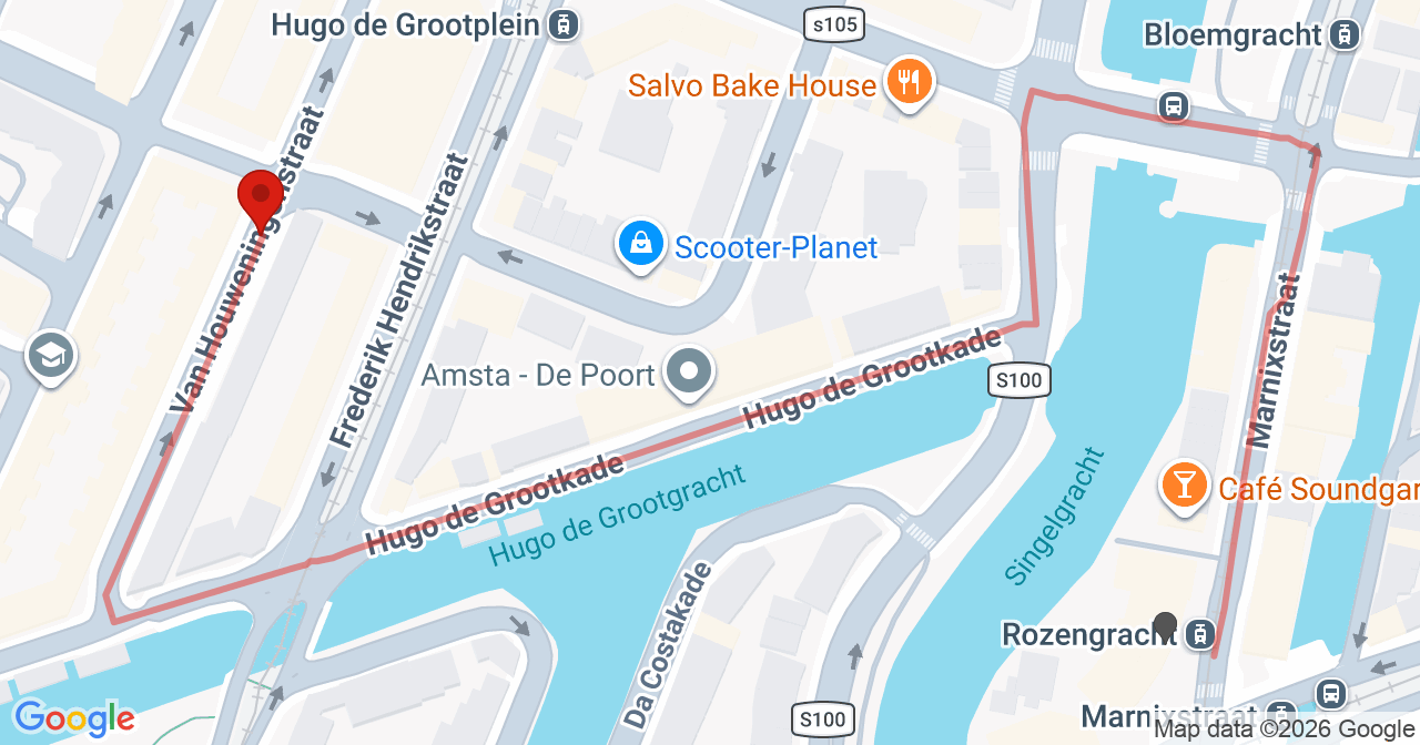 Kaart van het incident in Amsterdam met de aanrijroutes van de gealarmeerde eenheden