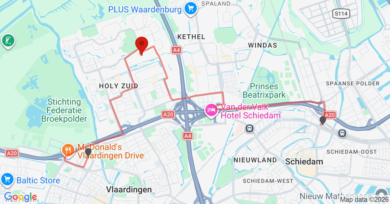 Kaart van het incident in Vlaardingen met de aanrijroutes van de gealarmeerde eenheden