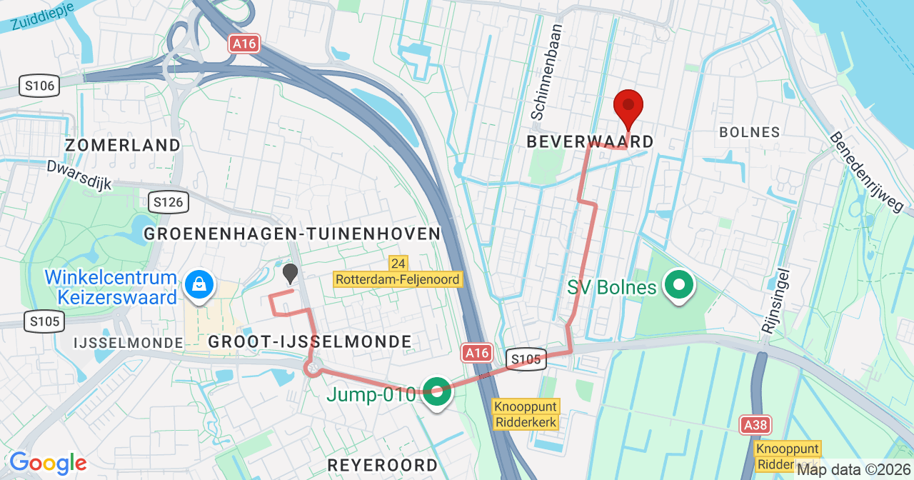 Kaart van het incident in Rotterdam met de aanrijroutes van de gealarmeerde eenheden