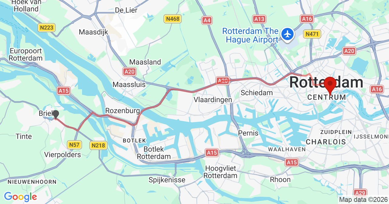 Kaart van het incident in Vlaardingen met de aanrijroutes van de gealarmeerde eenheden