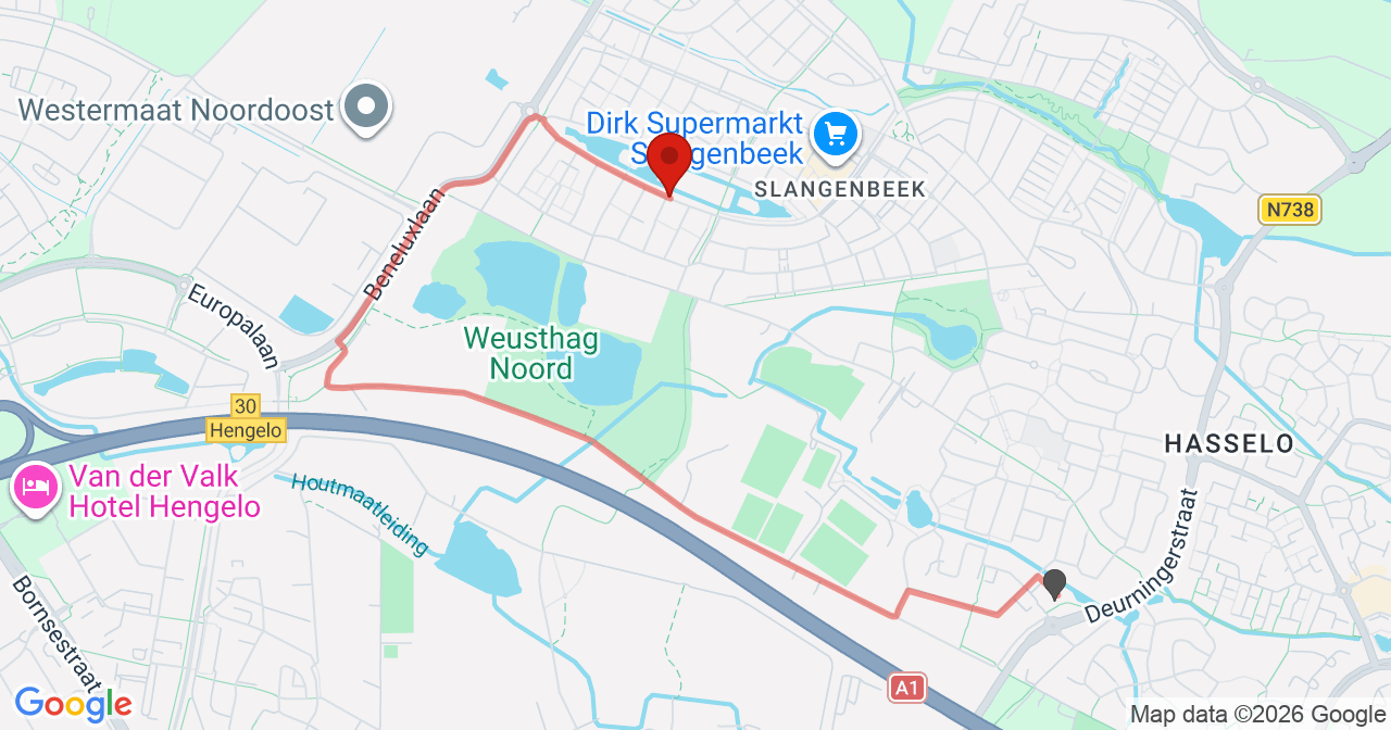 Kaart van het incident in Hengelo met de aanrijroutes van de gealarmeerde eenheden