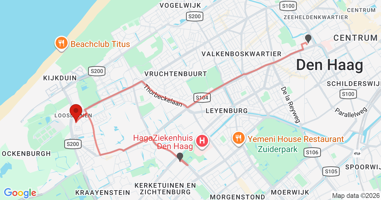 Kaart van het incident in 's-Gravenhage met de aanrijroutes van de gealarmeerde eenheden