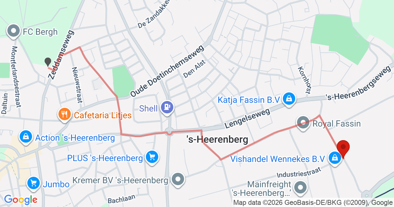 Kaart van het incident in 's-Heerenberg met de aanrijroutes van de gealarmeerde eenheden