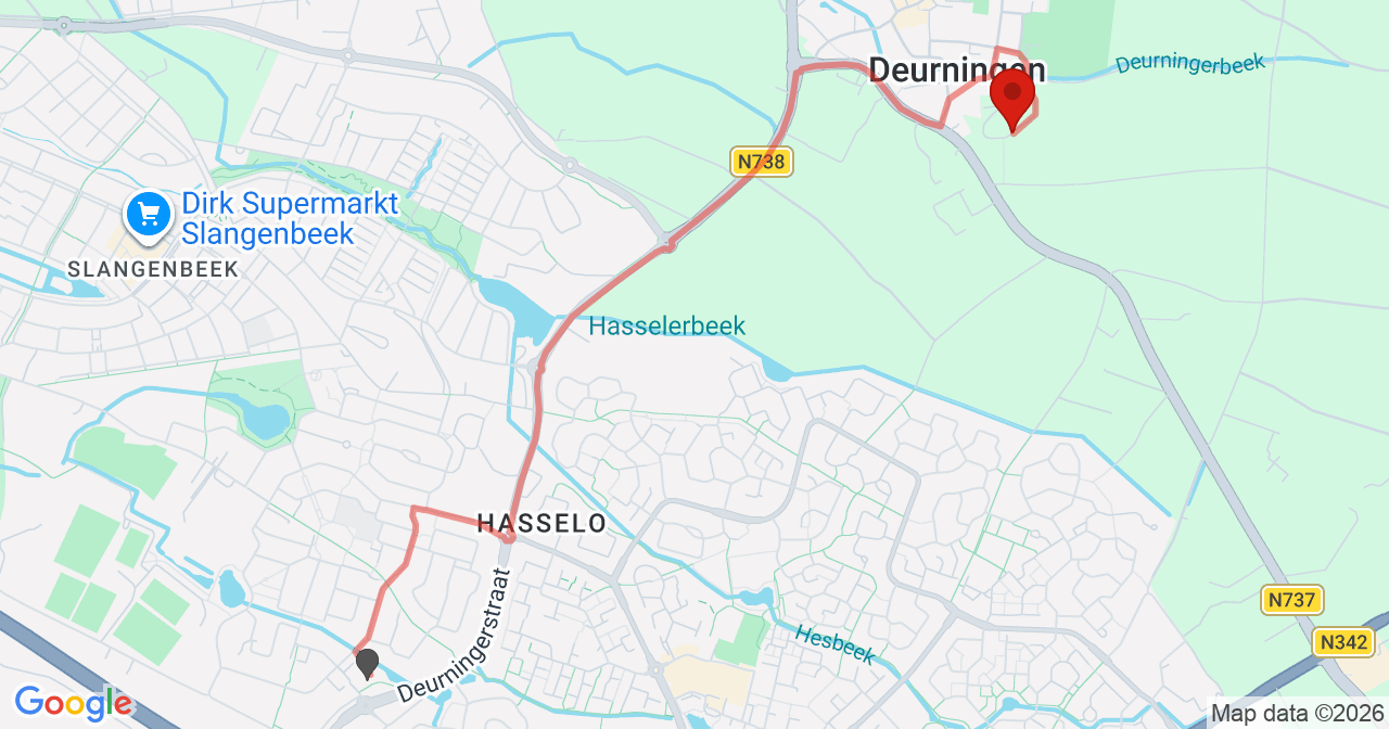 Kaart van het incident in Deurningen met de aanrijroutes van de gealarmeerde eenheden