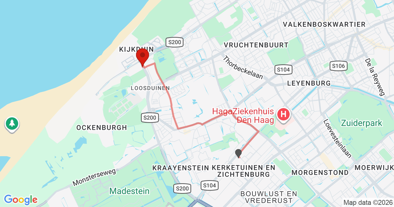 Kaart van het incident in 's-Gravenhage met de aanrijroutes van de gealarmeerde eenheden