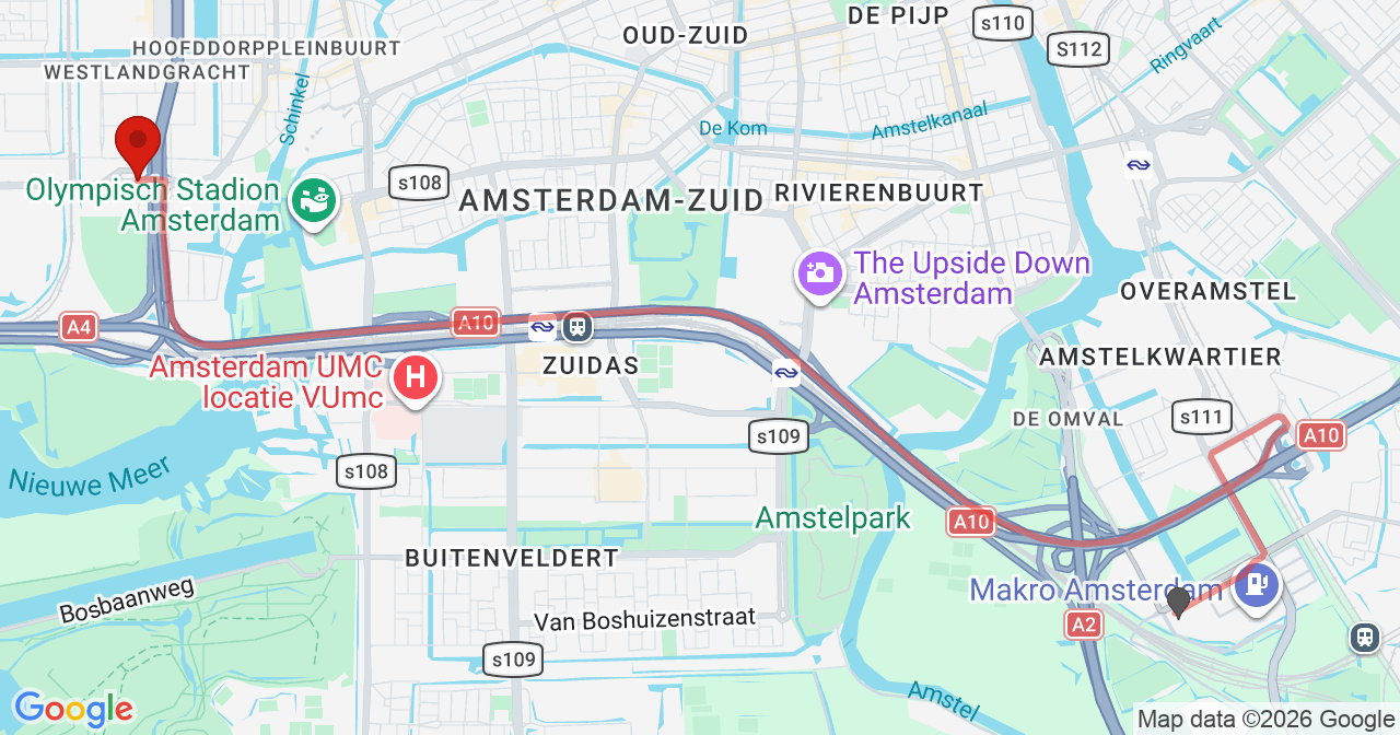 Kaart van het incident in Amsterdam met de aanrijroutes van de gealarmeerde eenheden