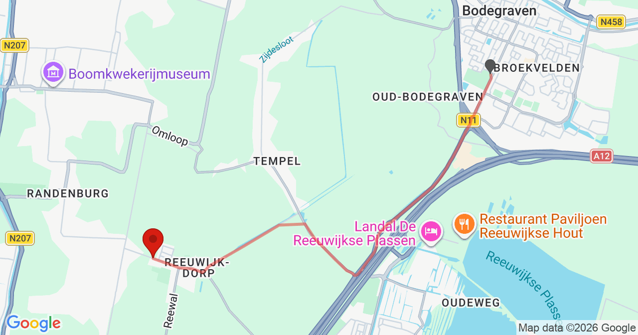 Kaart van het incident in Reeuwijk met de aanrijroutes van de gealarmeerde eenheden