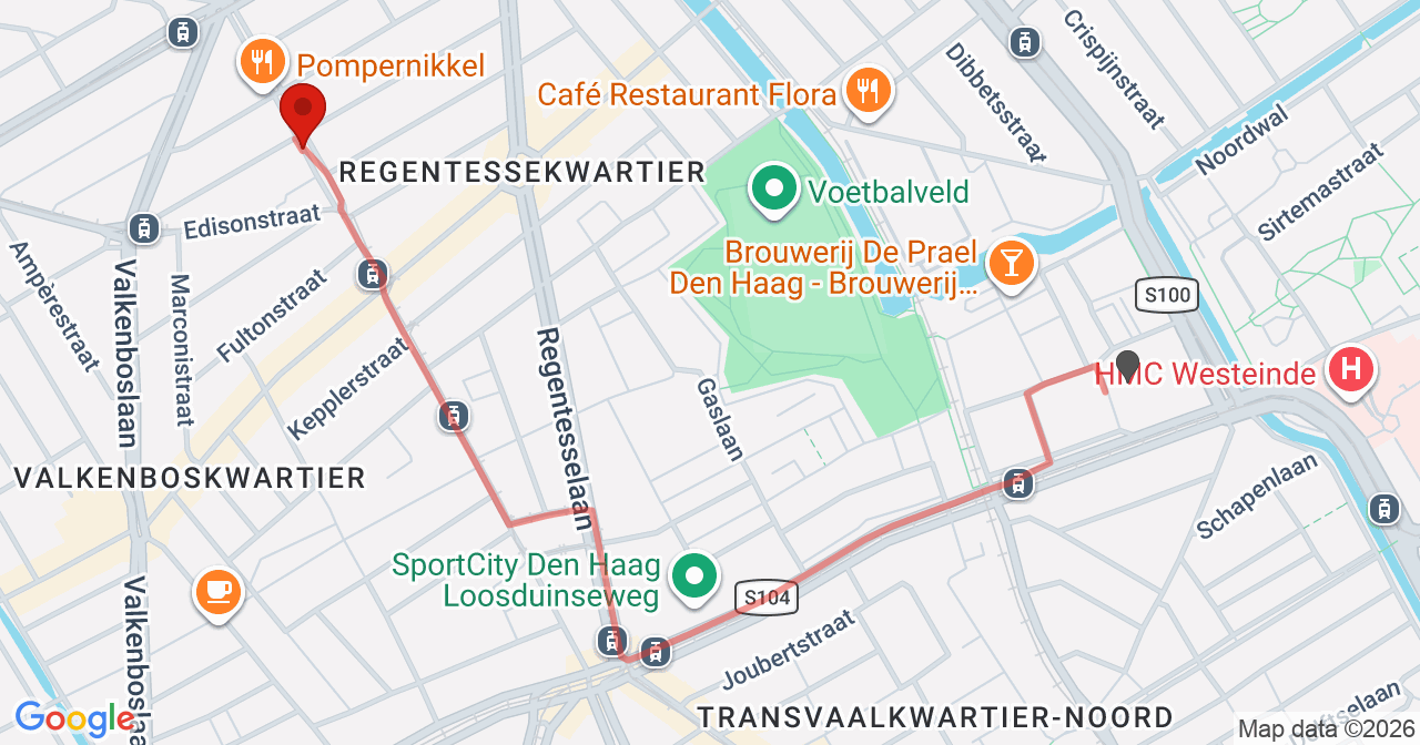 Kaart van het incident in 's-Gravenhage met de aanrijroutes van de gealarmeerde eenheden