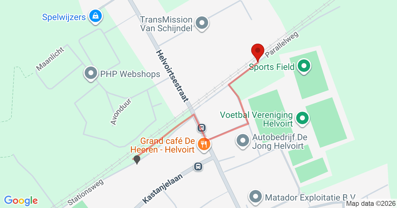 Kaart van het incident in Helvoirt met de aanrijroutes van de gealarmeerde eenheden