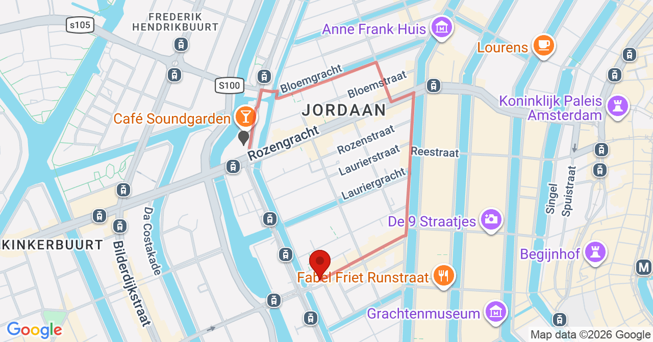Kaart van het incident in Amsterdam met de aanrijroutes van de gealarmeerde eenheden