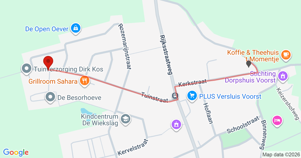 Kaart van het incident in Voorst met de aanrijroutes van de gealarmeerde eenheden