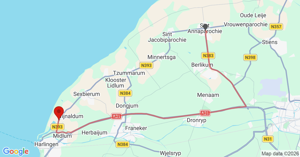 Kaart van het incident in Tzummarum met de aanrijroutes van de gealarmeerde eenheden