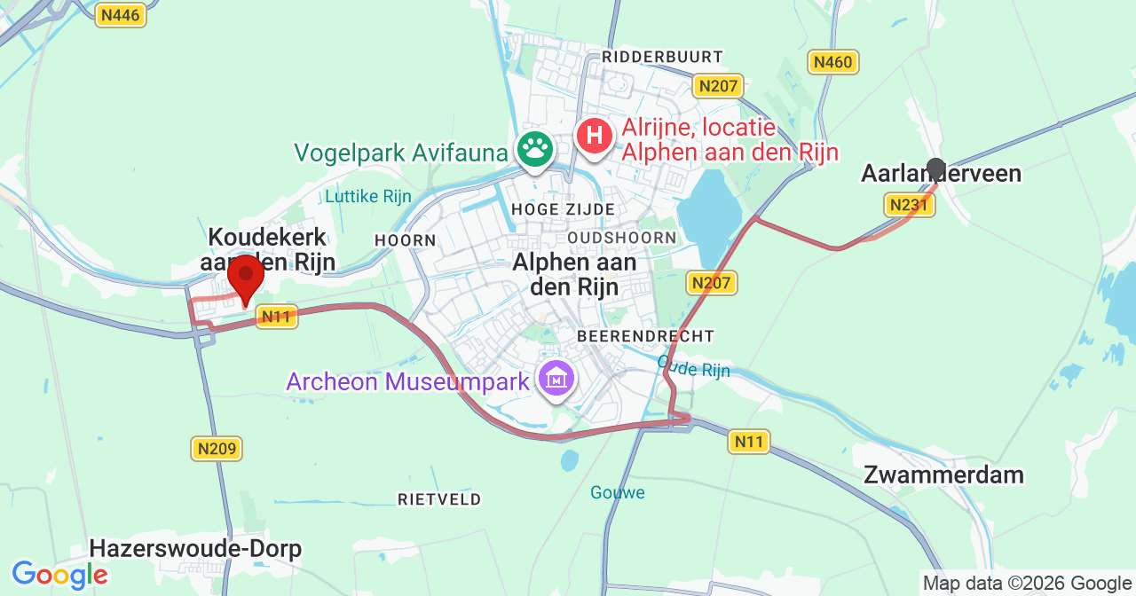 Kaart van het incident in Hazerswoude-Rijndijk met de aanrijroutes van de gealarmeerde eenheden