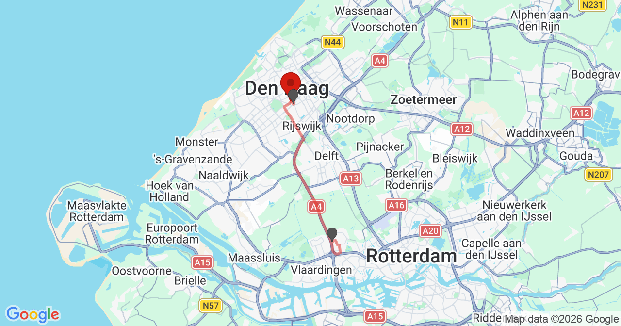 Kaart van het incident in 's-Gravenhage met de aanrijroutes van de gealarmeerde eenheden