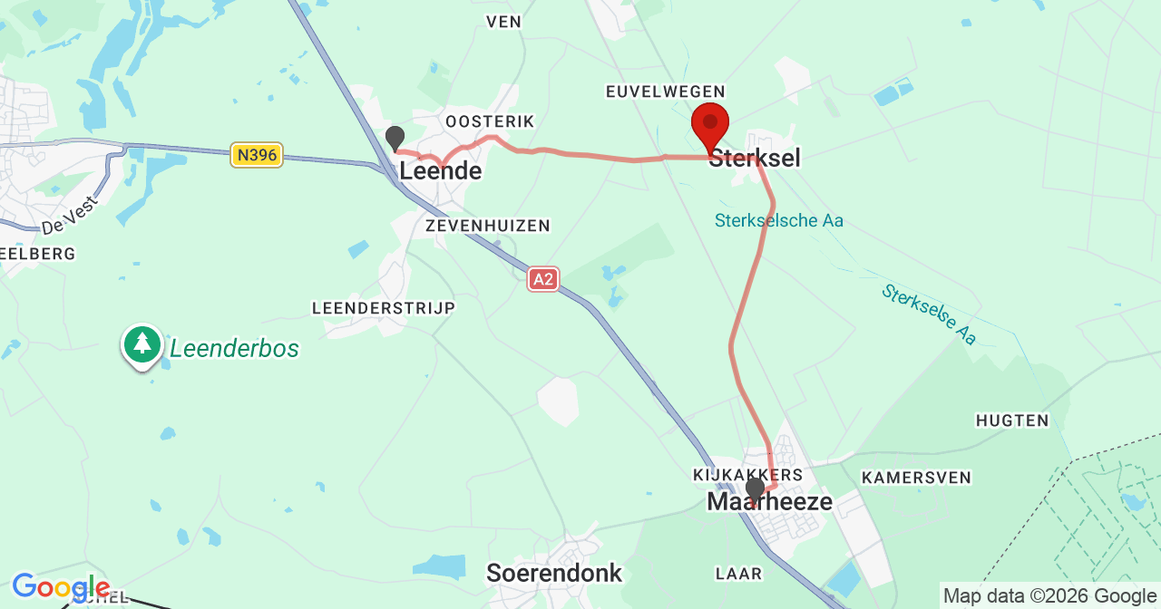 Kaart van het incident in Sterksel met de aanrijroutes van de gealarmeerde eenheden