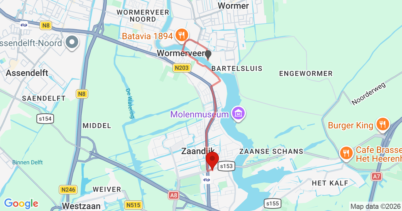 Kaart van het incident in Zaandijk met de aanrijroutes van de gealarmeerde eenheden