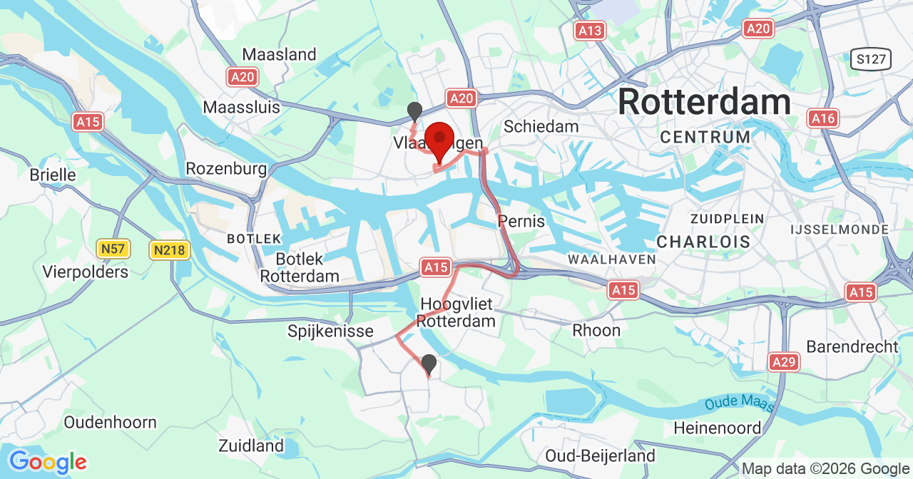 Kaart van het incident in Vlaardingen met de aanrijroutes van de gealarmeerde eenheden