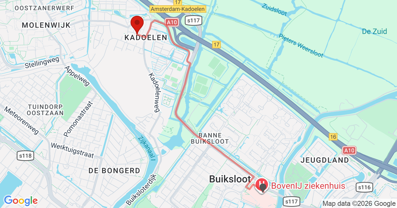 Kaart van het incident in Amsterdam met de aanrijroutes van de gealarmeerde eenheden