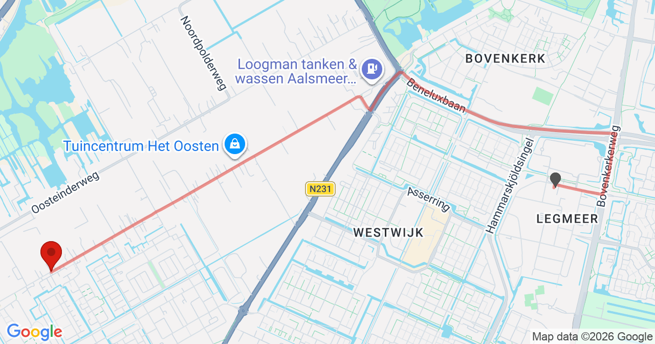 Kaart van het incident in Aalsmeer met de aanrijroutes van de gealarmeerde eenheden