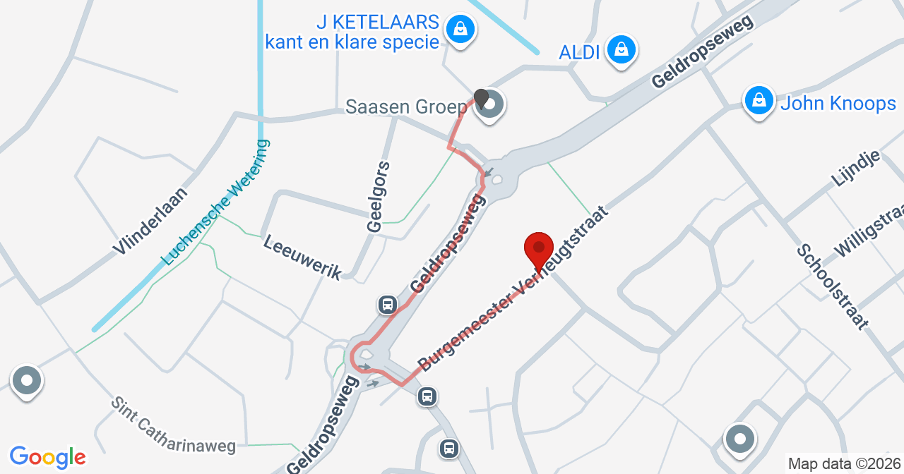 Kaart van het incident in Mierlo met de aanrijroutes van de gealarmeerde eenheden