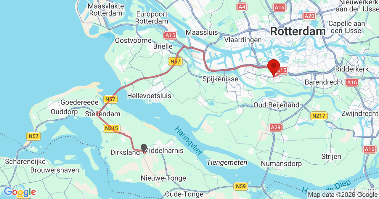 Kaart van het incident in Rhoon met de aanrijroutes van de gealarmeerde eenheden