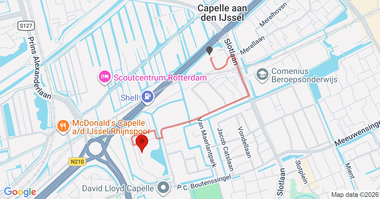Kaart van het incident in Capelle aan den IJssel met de aanrijroutes van de gealarmeerde eenheden