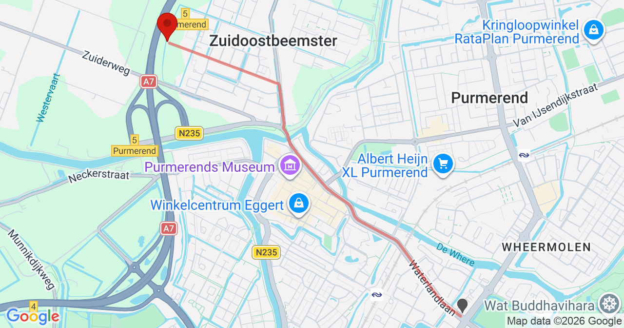 Kaart van het incident in Zuidoostbeemster met de aanrijroutes van de gealarmeerde eenheden
