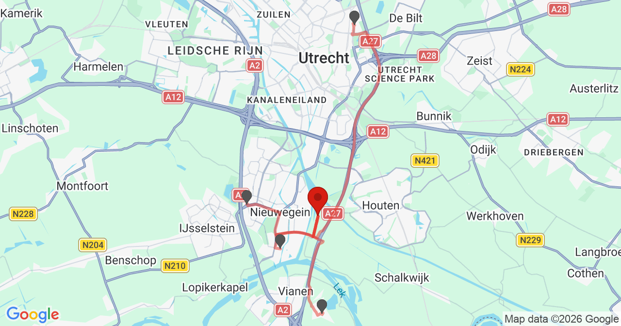 Kaart van het incident in Nieuwegein met de aanrijroutes van de gealarmeerde eenheden