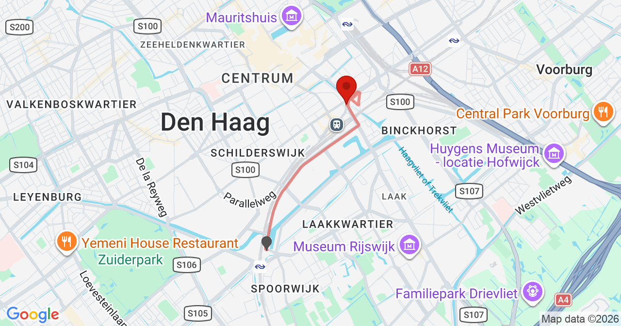 Kaart van het incident in 's-Gravenhage met de aanrijroutes van de gealarmeerde eenheden