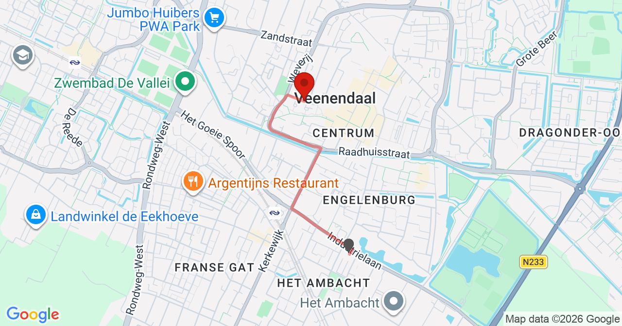 Kaart van het incident in Veenendaal met de aanrijroutes van de gealarmeerde eenheden