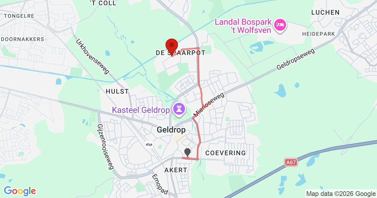 Kaart van het incident in Geldrop met de aanrijroutes van de gealarmeerde eenheden
