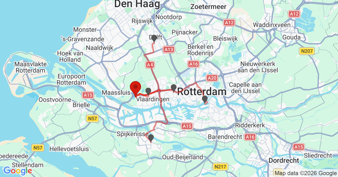 Kaart van het incident in Vlaardingen met de aanrijroutes van de gealarmeerde eenheden