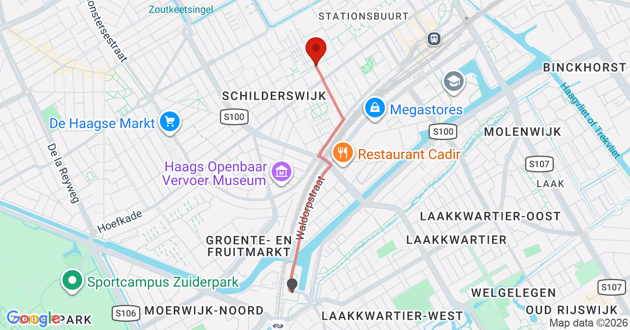 Kaart van het incident in 's-Gravenhage met de aanrijroutes van de gealarmeerde eenheden