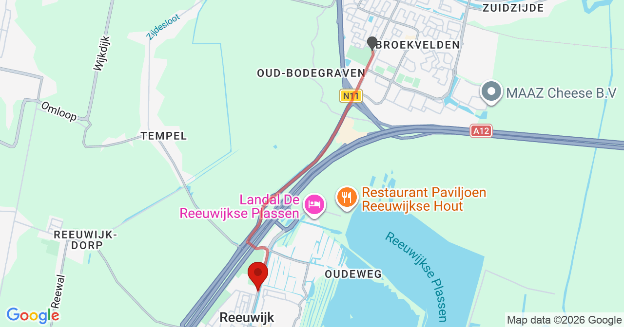 Kaart van het incident in Reeuwijk met de aanrijroutes van de gealarmeerde eenheden