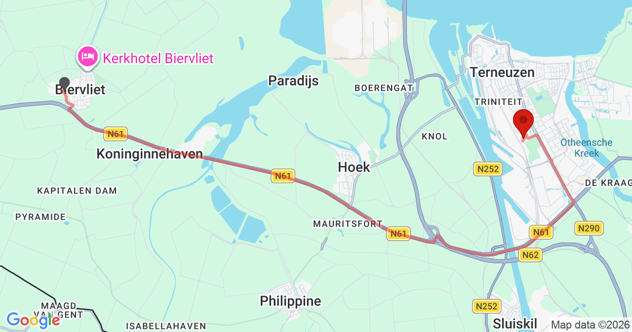 Kaart van het incident in Terneuzen met de aanrijroutes van de gealarmeerde eenheden