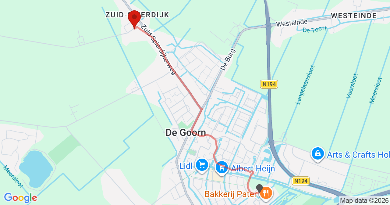 Kaart van het incident in Spierdijk met de aanrijroutes van de gealarmeerde eenheden