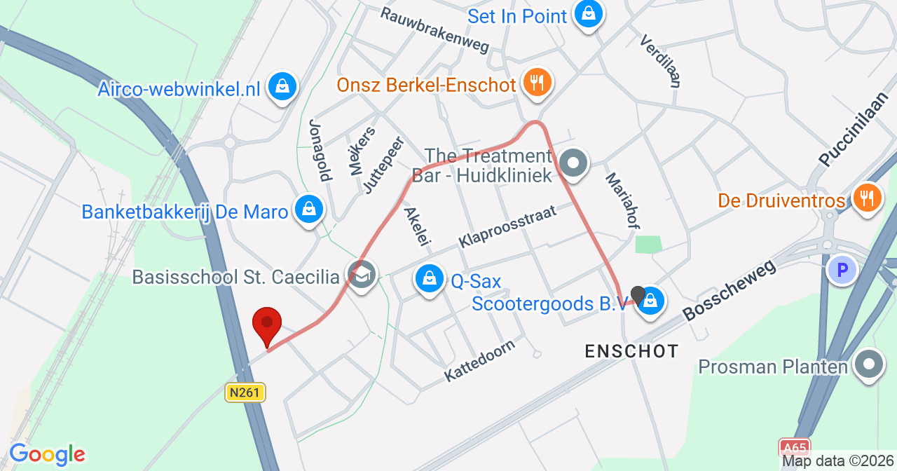 Kaart van het incident in Berkel-Enschot met de aanrijroutes van de gealarmeerde eenheden