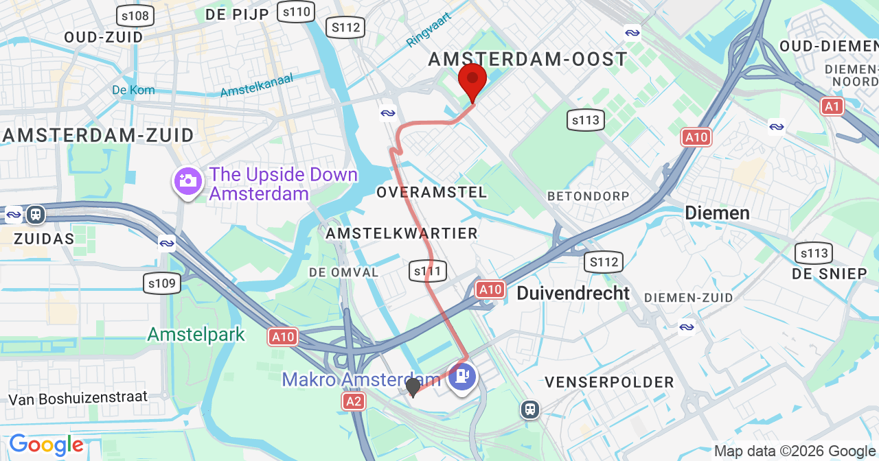 Kaart van het incident in Amsterdam met de aanrijroutes van de gealarmeerde eenheden