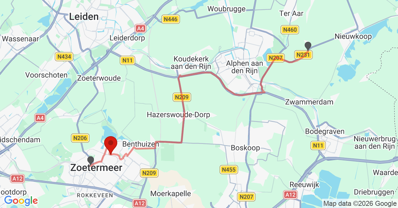 Kaart van het incident in Zoetermeer met de aanrijroutes van de gealarmeerde eenheden