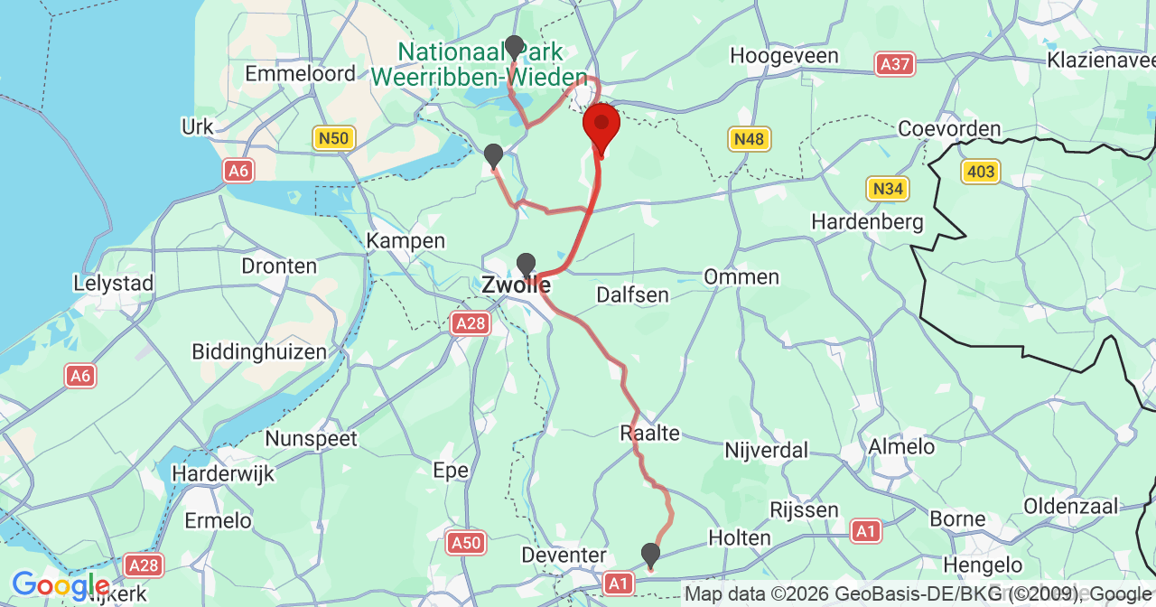 Kaart van het incident in Staphorst met de aanrijroutes van de gealarmeerde eenheden