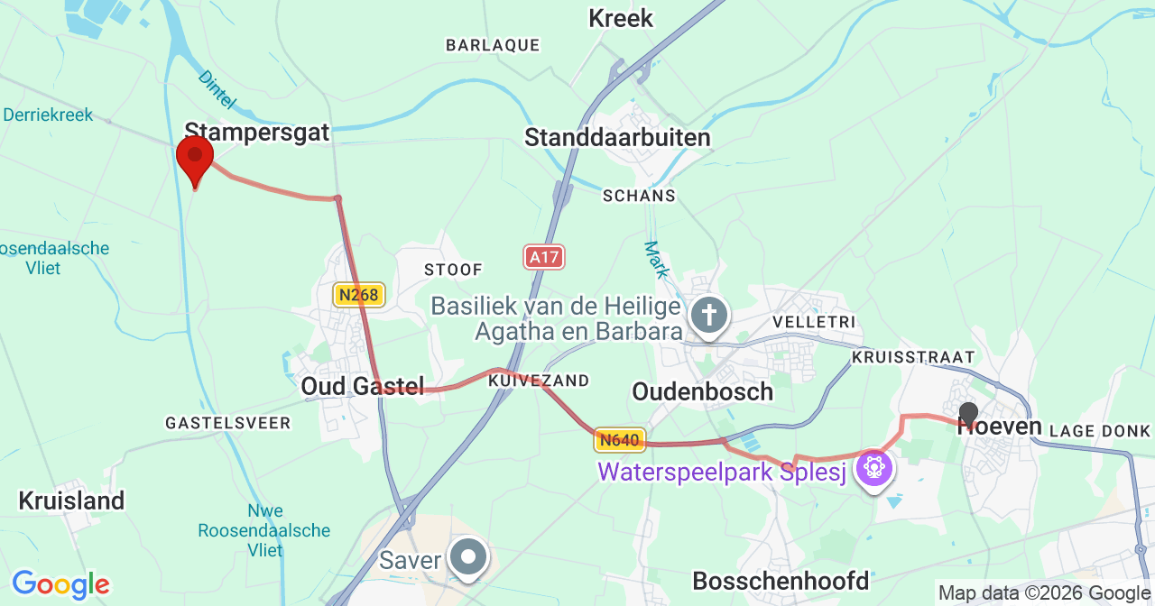 Kaart van het incident in Stampersgat met de aanrijroutes van de gealarmeerde eenheden