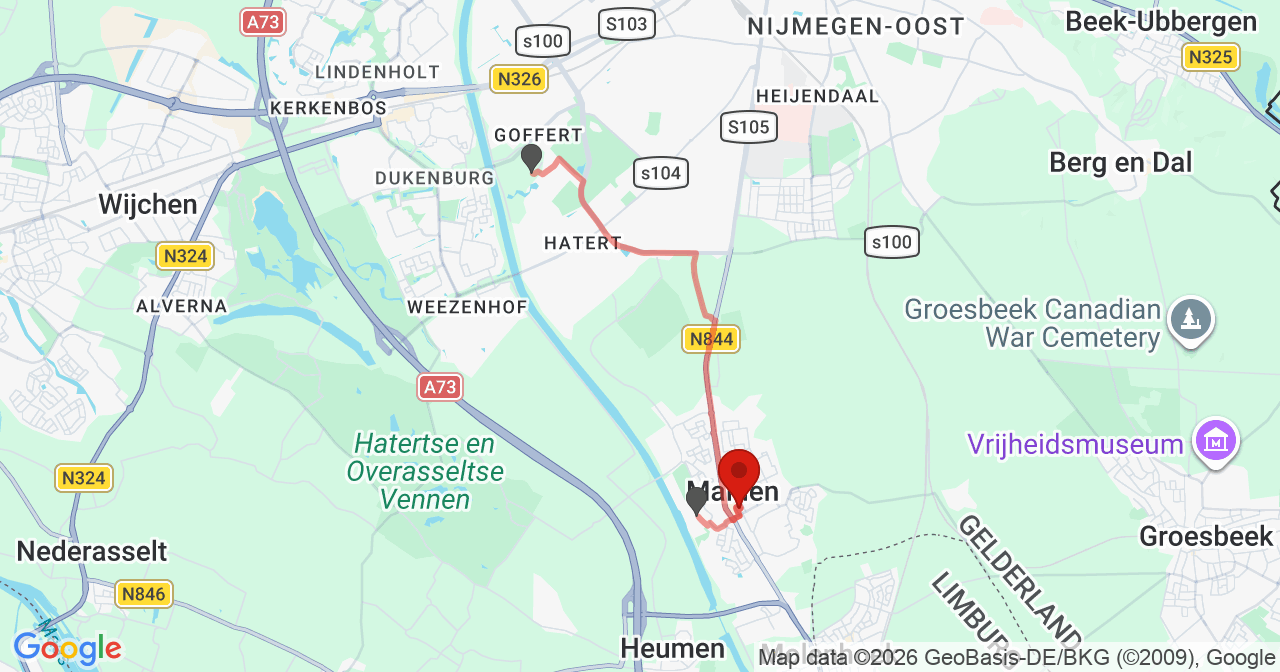 Kaart van het incident in Malden met de aanrijroutes van de gealarmeerde eenheden