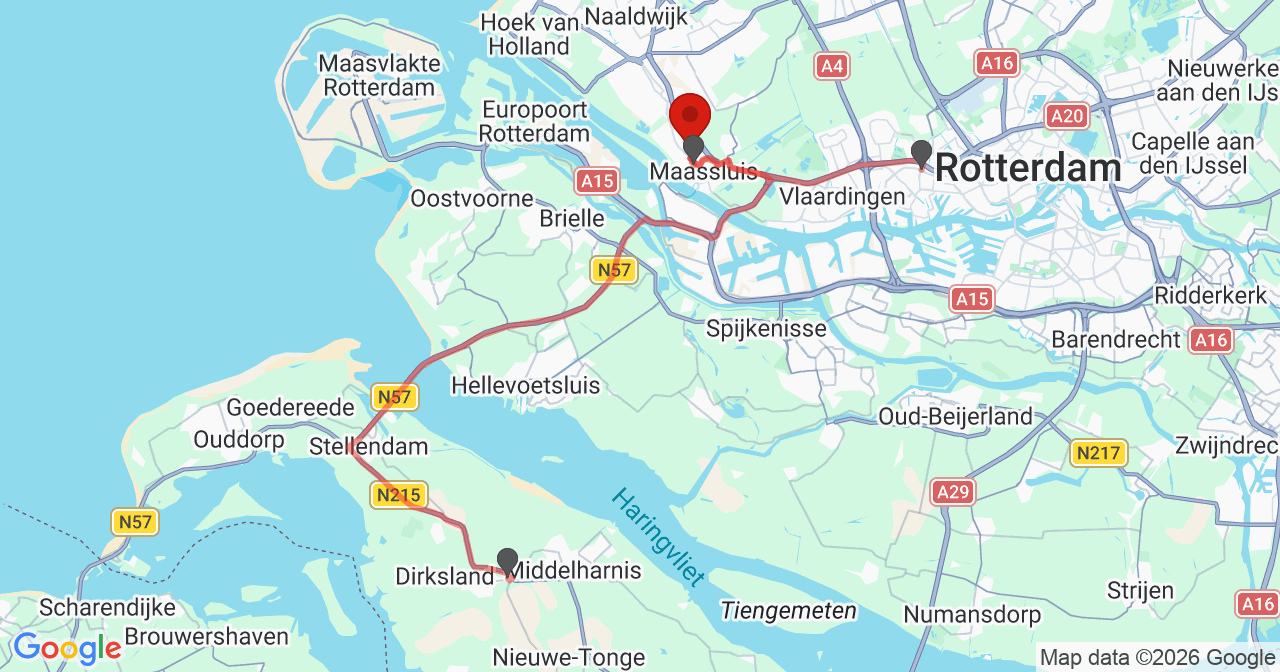 Kaart van het incident in Maassluis met de aanrijroutes van de gealarmeerde eenheden