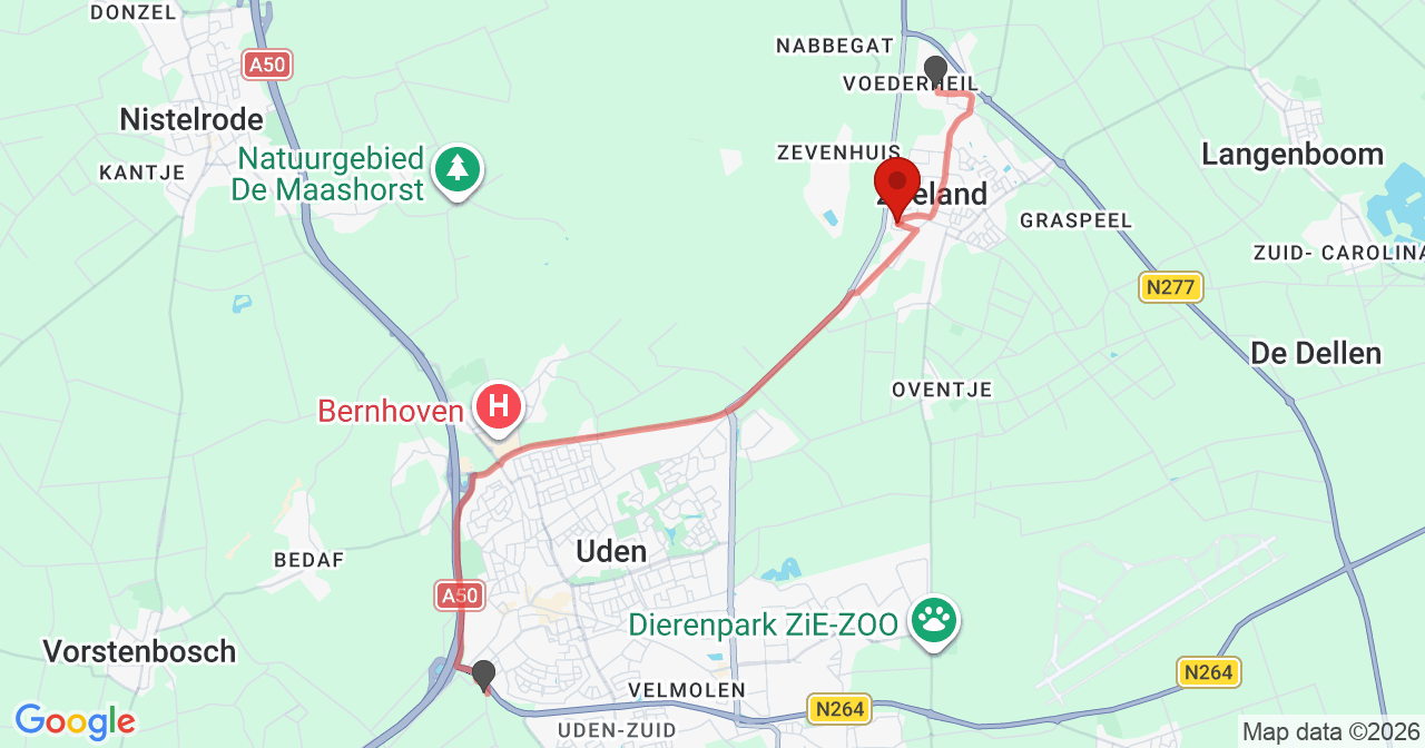 Kaart van het incident in Zeeland met de aanrijroutes van de gealarmeerde eenheden